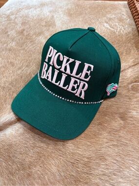 Brand New! Green 'Pickle Baller' Baseball Cap with Pink Embroidery